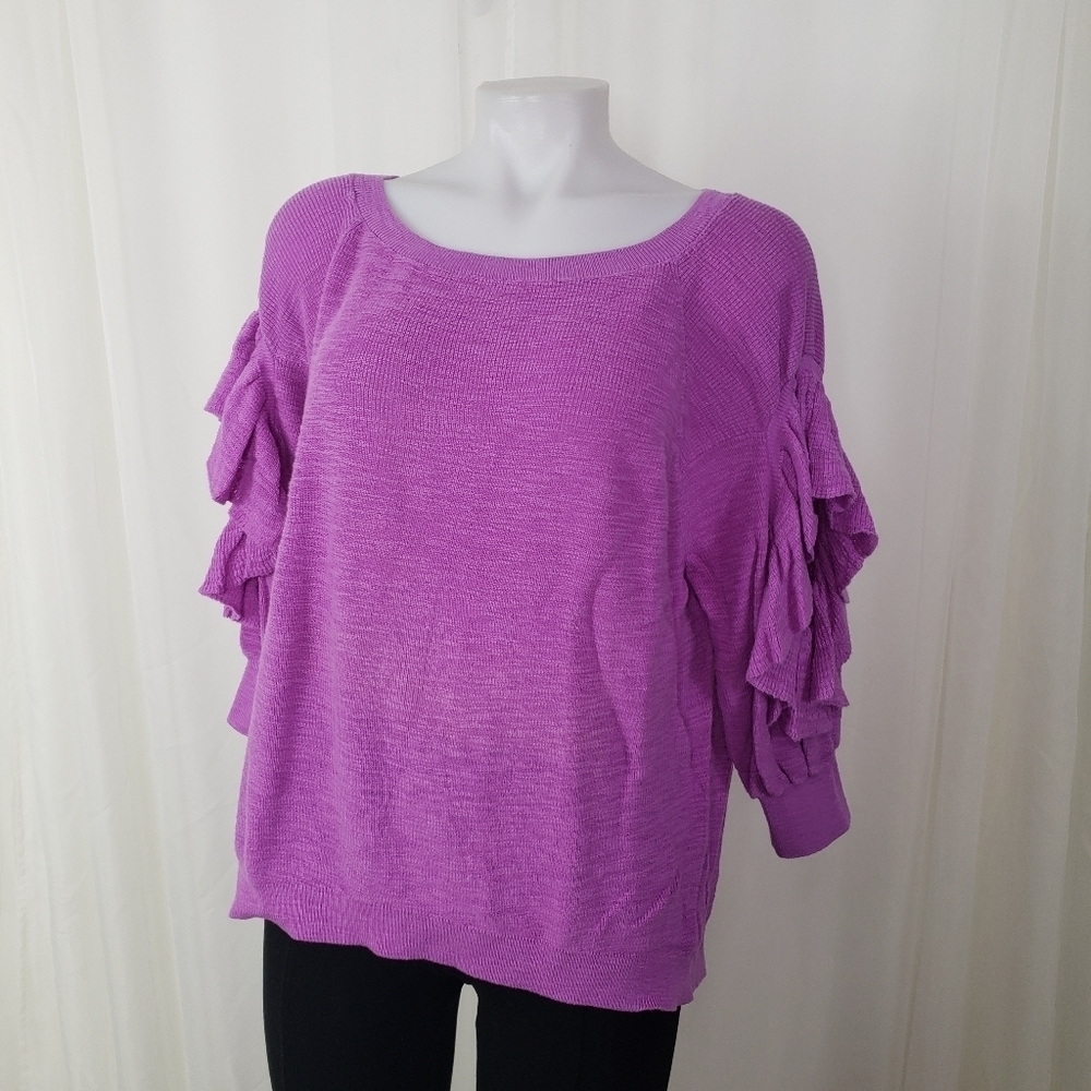Express purple sweater elbow length ruffle slit arm large